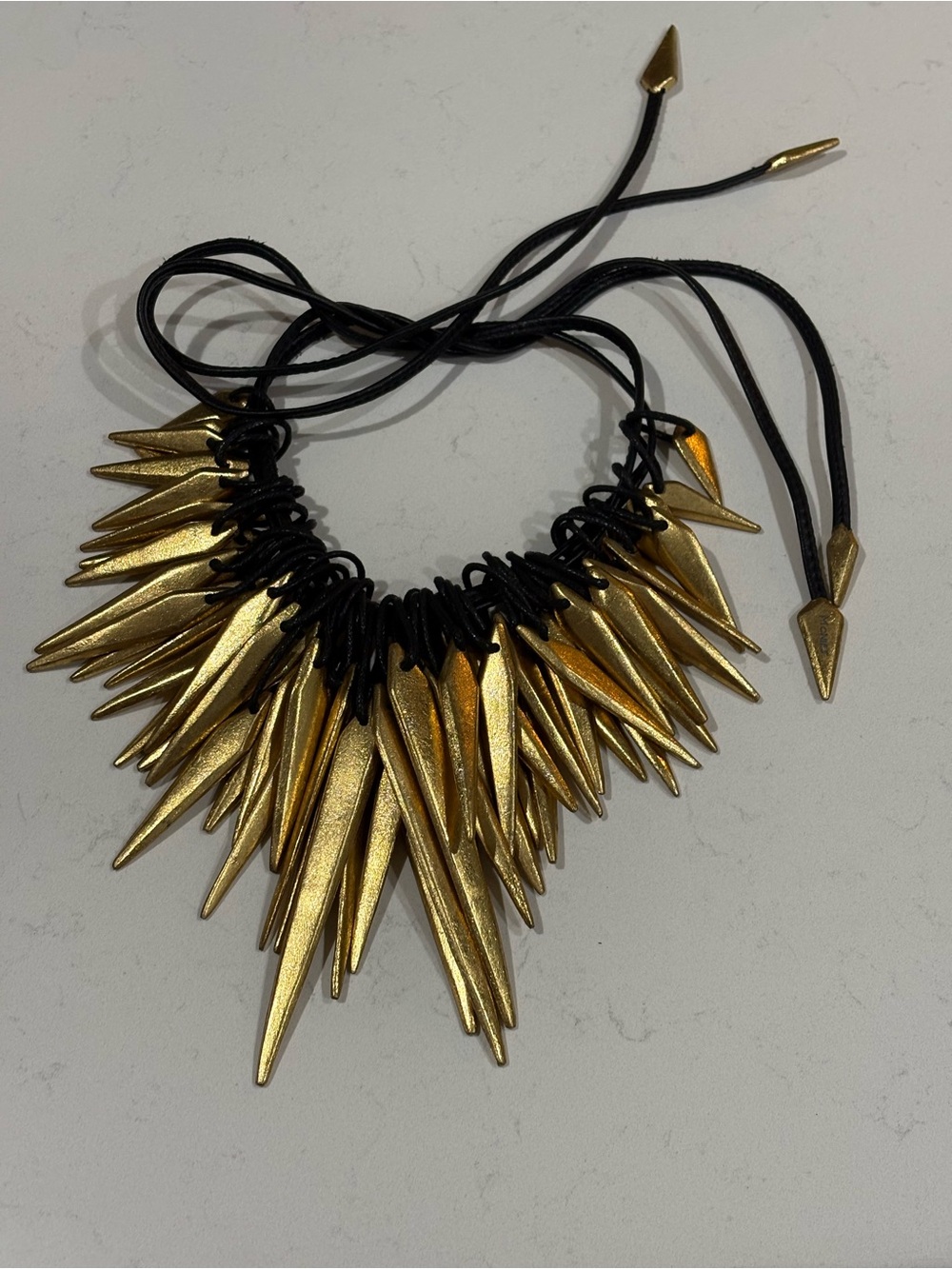 Monies Denmark Leather Gold Foil Spike Necklace Runway Wearable Art $1595 - Picture 6 of 11